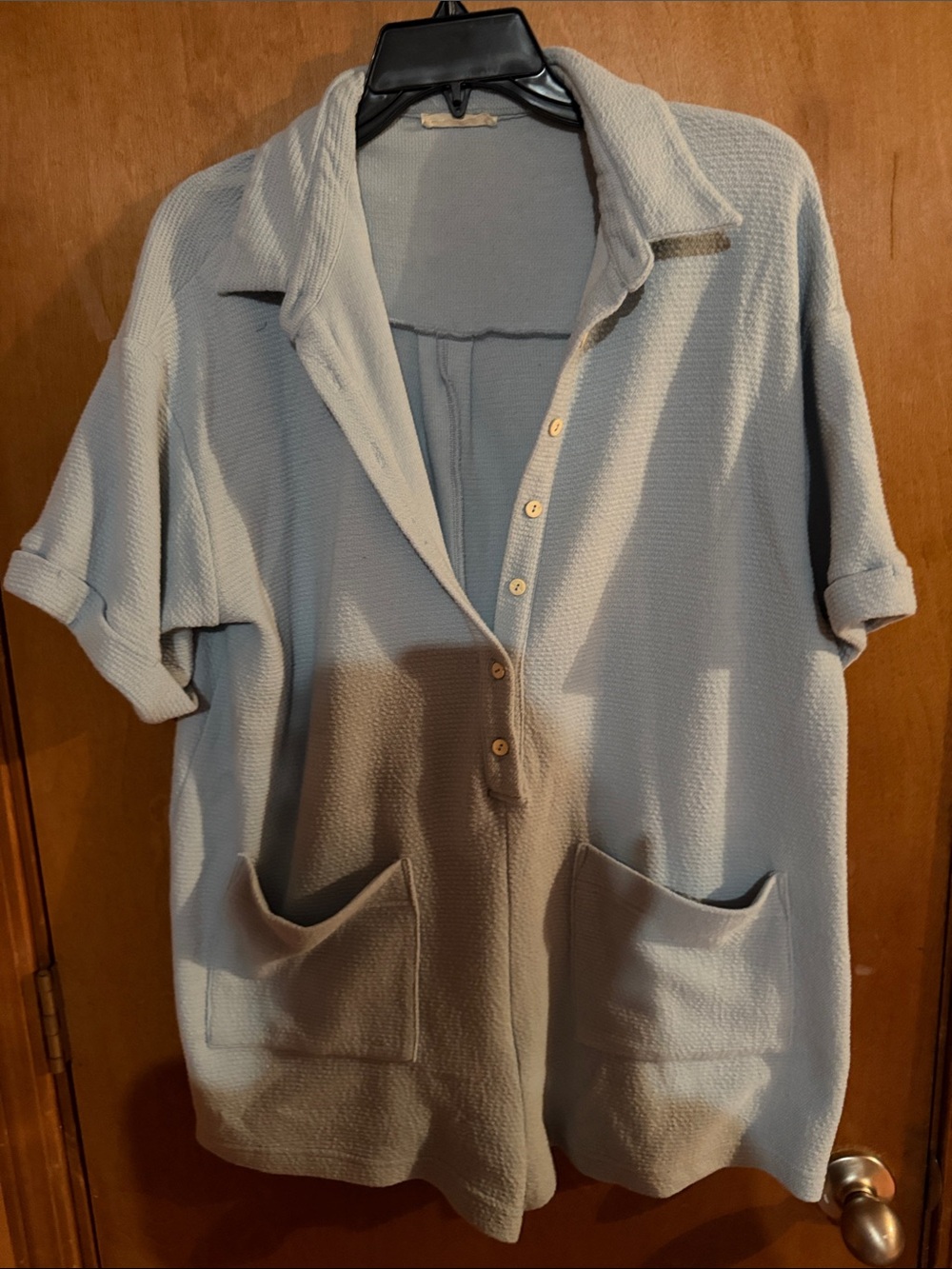 ILLA ILLA Light Blue Short Sleeve Button Front Tunic with Pockets